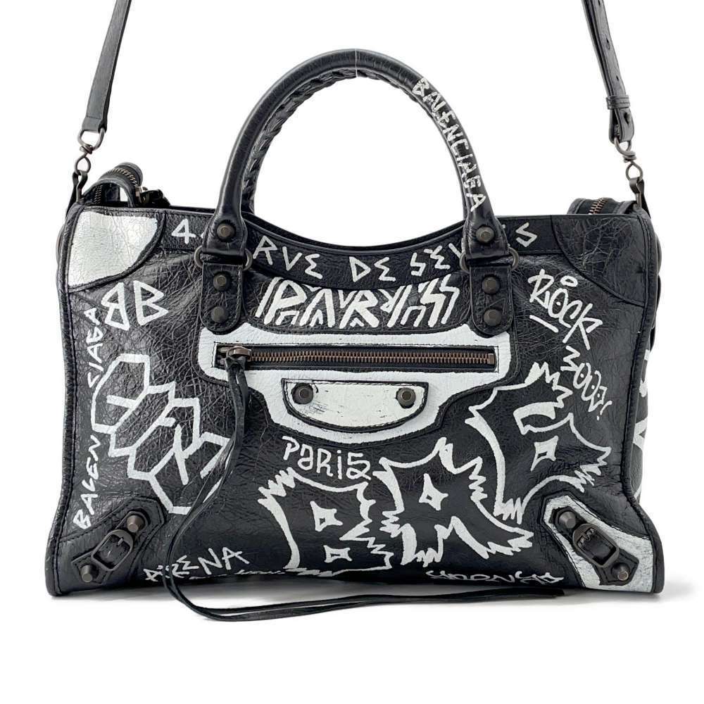 Balenciaga City Graffiti The Black Bag Shoulder View 2